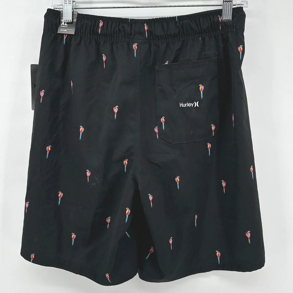 Hurley Boys XL Black Parrot Print 4-Way Stretch Board Shorts Swim Trunks 988232